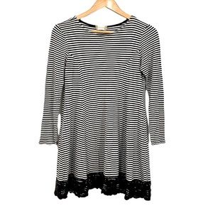 Altar’d State Gray White Stripe Ribbed Lace Crochet Mini Dress Stretch Small